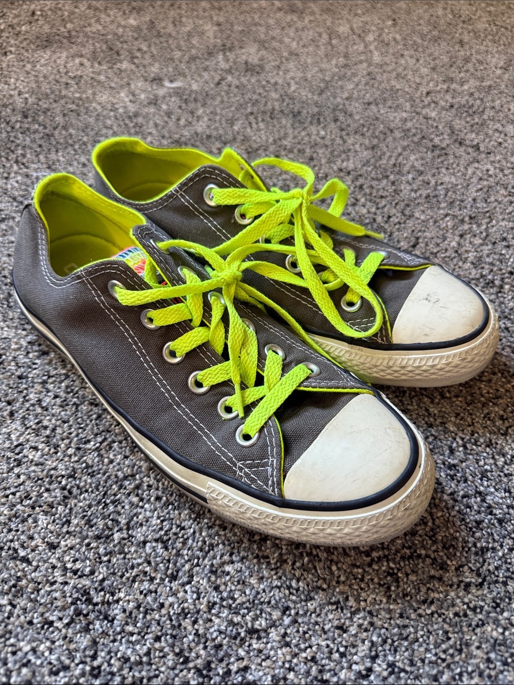 Converse Grey Canvas Sneakers with Neon Green Laces